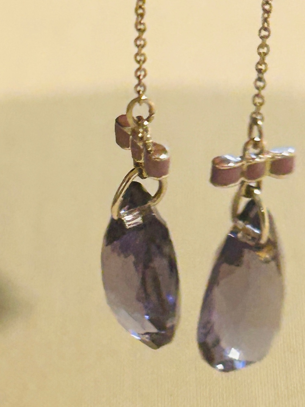Swarovski Gold Teardrop Earrings with Light Purple Crystals